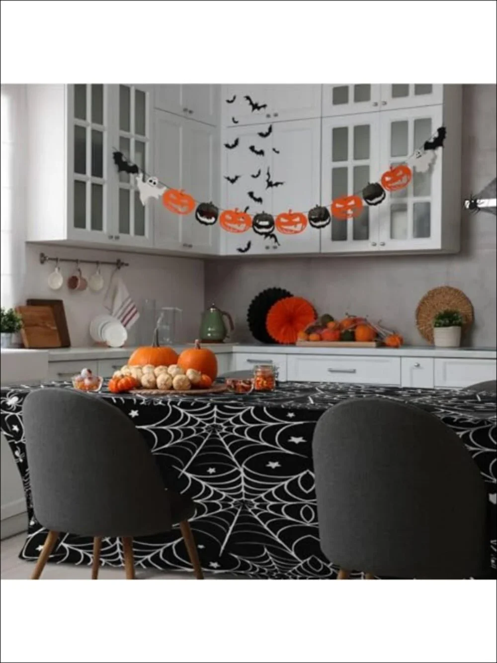 Halloween Stretch Spandex Tablecloth 2 Pc Spider Web 72x30